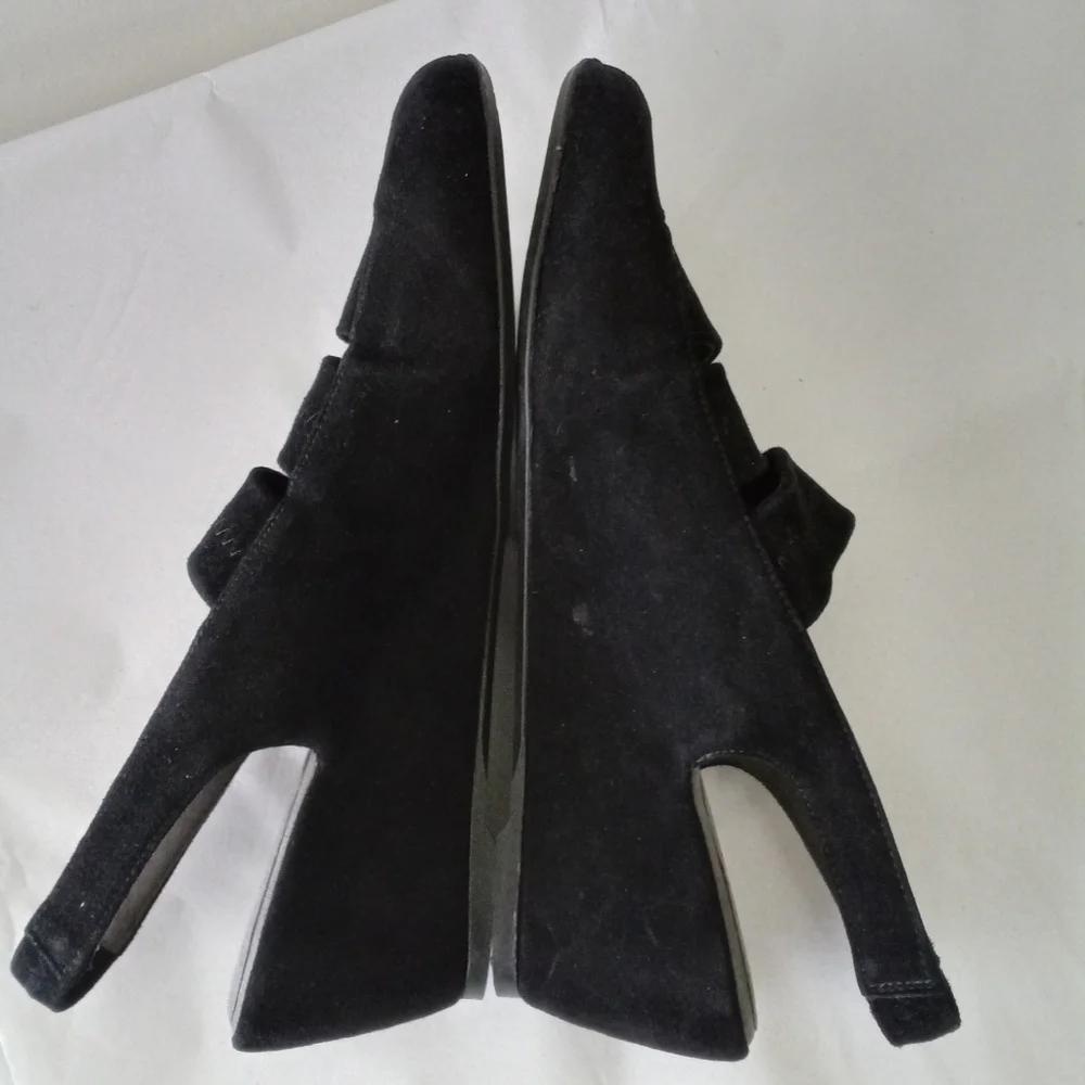 Stuart Weitzman Spando Black Nubuck Suede Strappy Slingback Wedges 7.5 M $398 - Picture 3 of 11